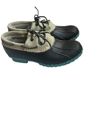 L.L. Bean Rubber Moc Bean Boots Low Cut Shoes Gray and Turquoise on Navy 9